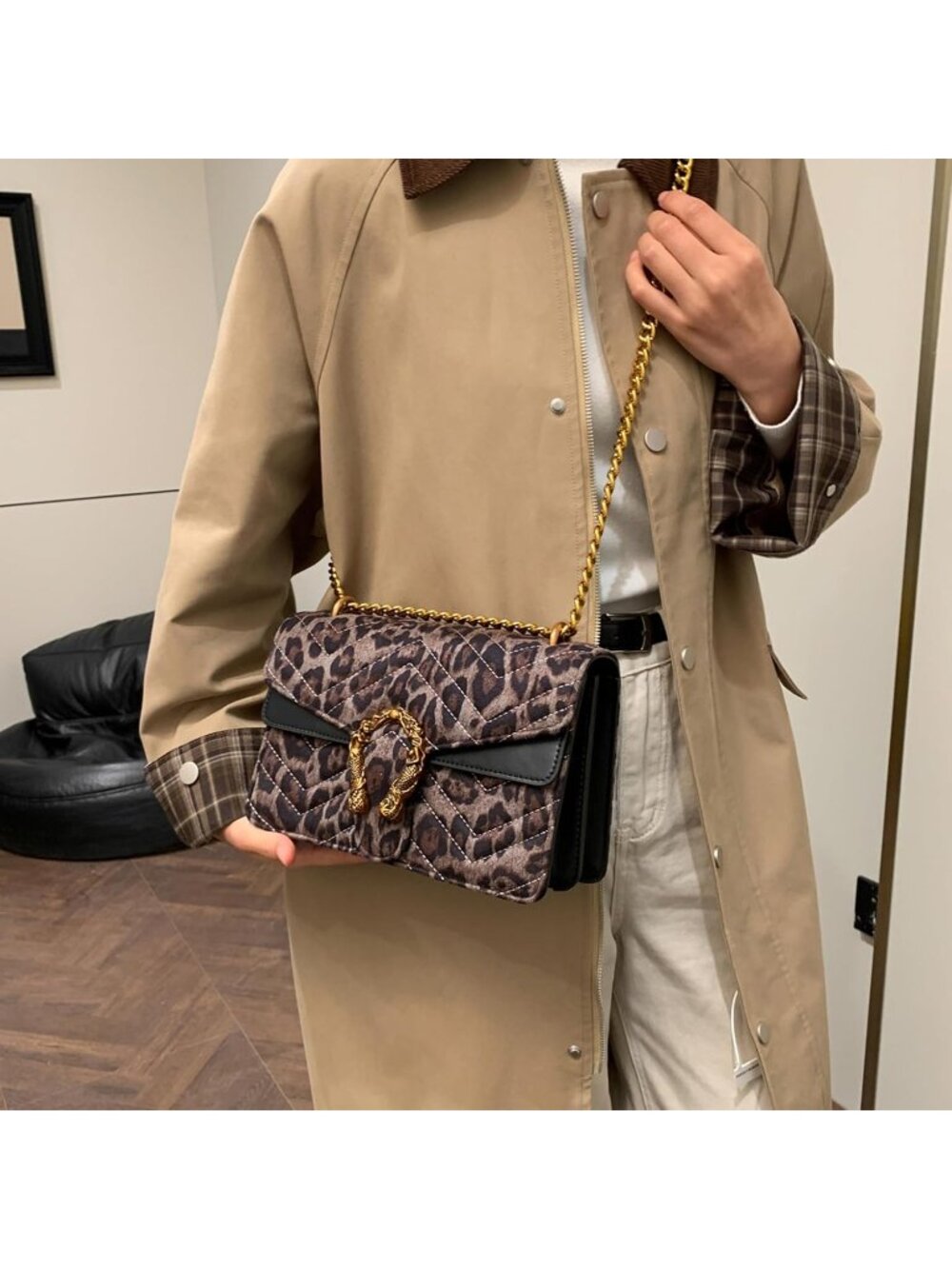 Women's Black Satchel Animal Print Shoulder Handbags Crossbody Casual Clutch - Picture 2 of 6